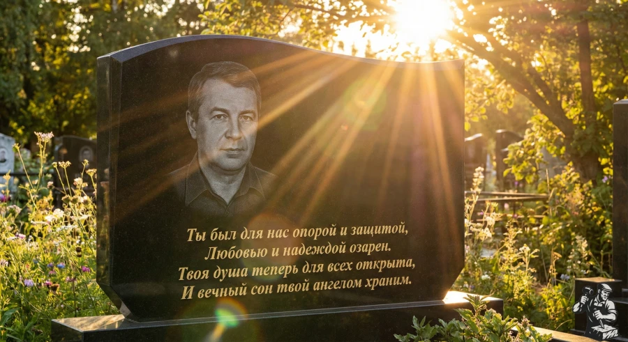 gorizontalnyy-granitnyy-pamyatnik-s-muzhskim-portretom-na-zakate